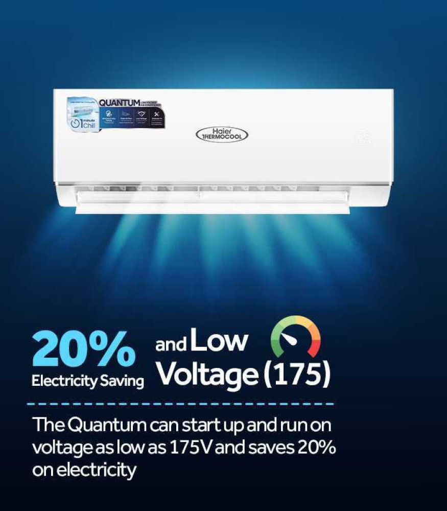 Haier Thermocool 1HP Quantum Low Voltage AC 09CFQE - 1 Min Cooling, 20% Energy Saving - White