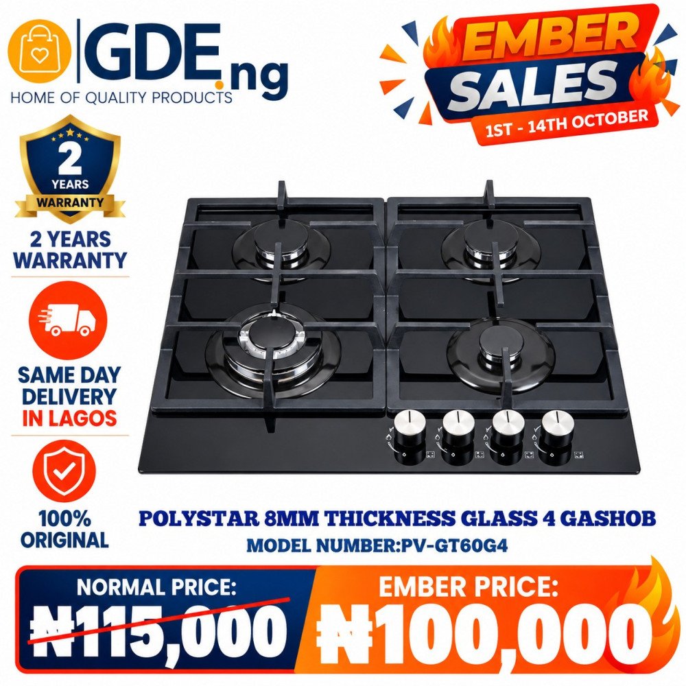 POLYSTAR 8MM THICKNESS GLASS 4 GAS HOB – PV-GT60G4