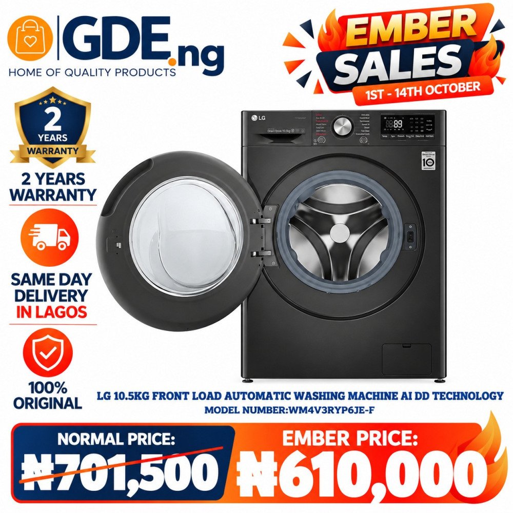 LG Front Load 10.5KG Washing Machine (F4V3RYP6JE) – AI DD™, TurboWash & Inverter Direct Drive