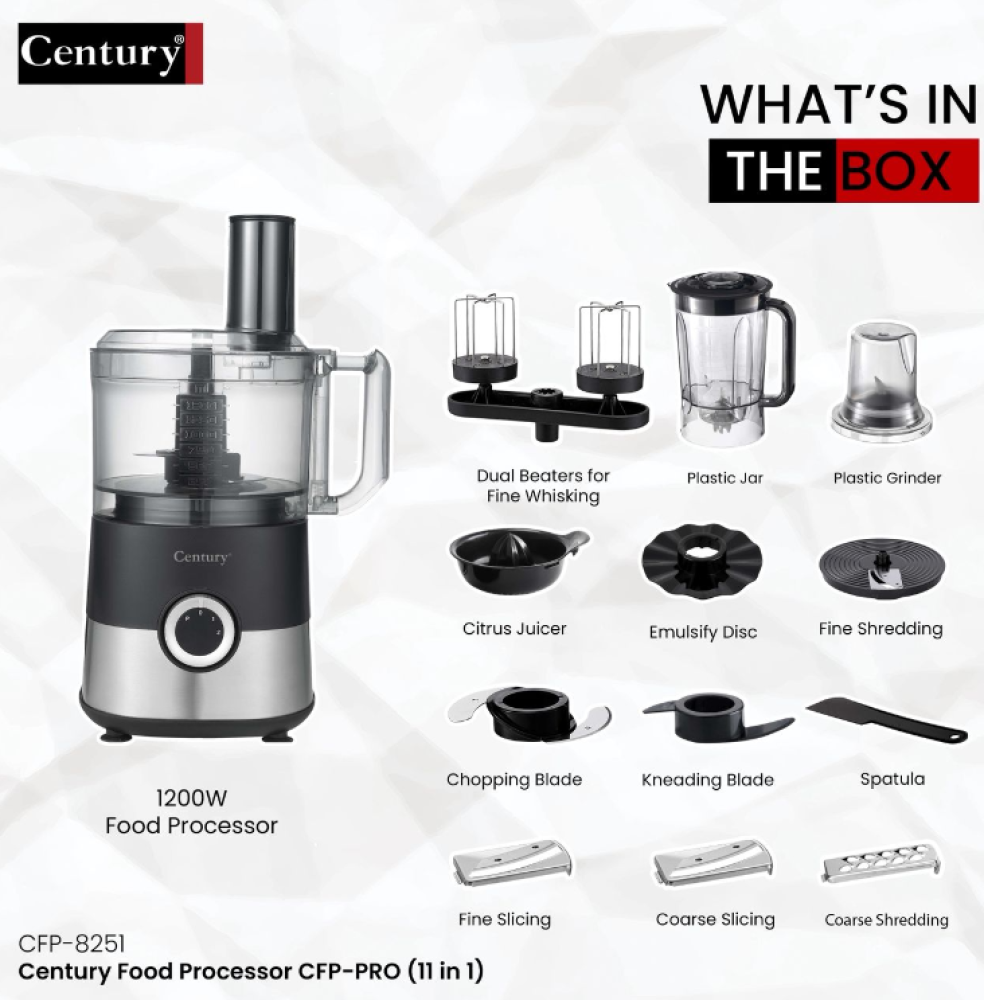 Century 11-in-1 Food Processor CFP-PRO (CFP-8251) – 1200W Powerful Multi-Purpose Kitchen System