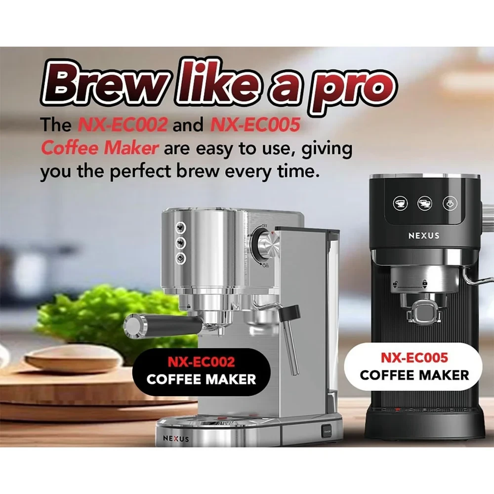 Nexus Espresso Coffee Maker NX-EC002 – 15-Bar Pressure Pump, 1200W, Stainless Steel Body