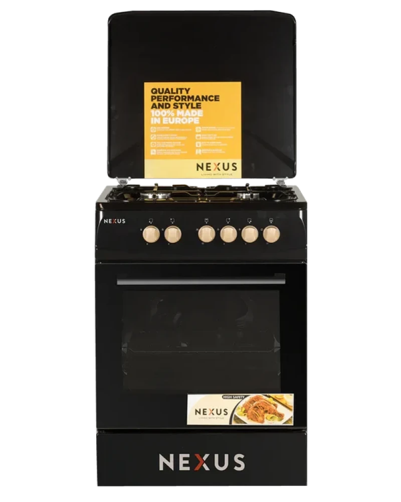 Nexus NX-6003B (60×60) Standing Gas Cooker – 4 Gas Burners + Gas Oven, Black
