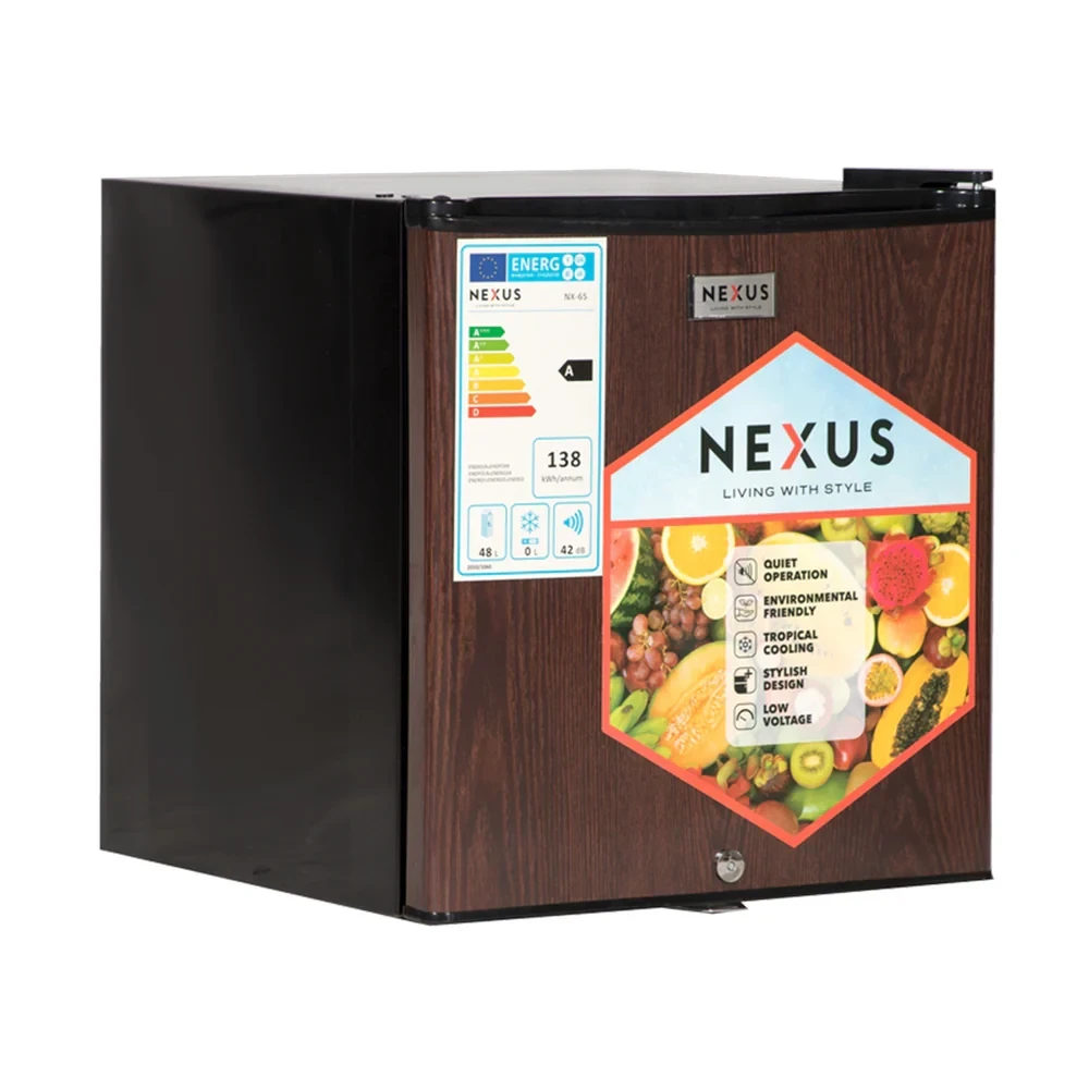 Nexus NS-65 50-Litre Single Door Fridge – Wood Finish, LED Interior Lighting, Compact Design