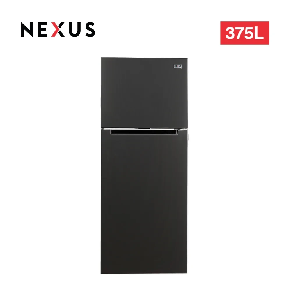 Nexus NX-450NFBI 375-Litre Double Door Refrigerator – Super Freeze, Door Alarm, Toughened Glass Shelves (Black Finish)