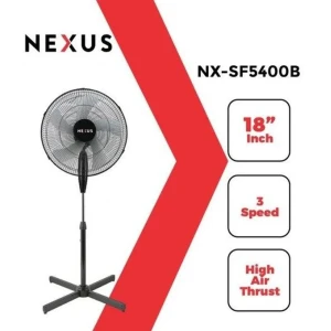 NEXUS NX-SF5400B 18” Standing Fan – Adjustable Silent Fan with 3-Speed Control