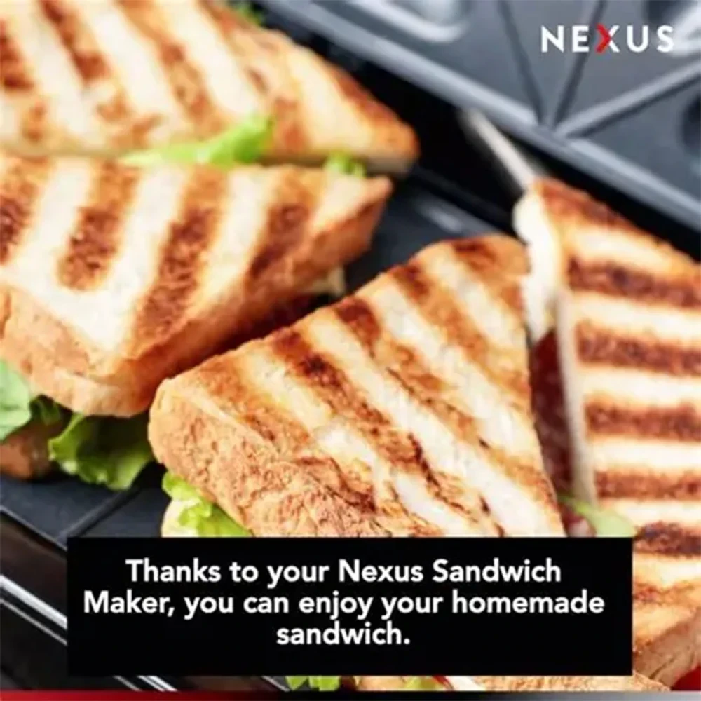 NEXUS NX-EL229 Sandwich Maker – Non-Stick Plates with Cool Touch Handle