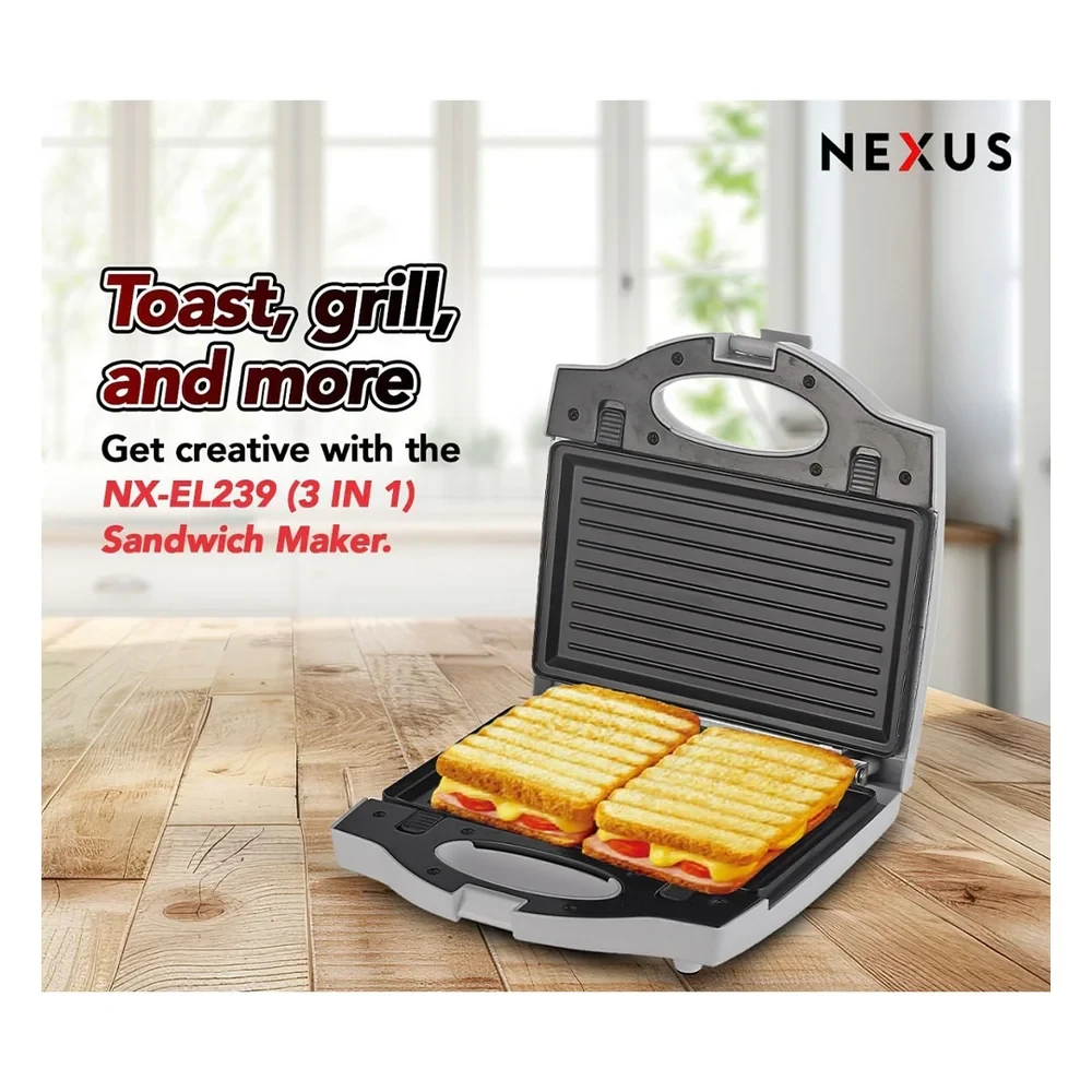NEXUS NX-EL239 Sandwich Maker – Non-Stick Plates with Cool Touch Handle