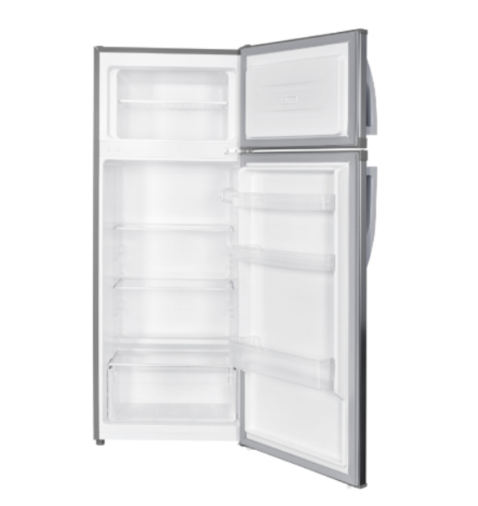 Bruhm 205L Top Mount Refrigerator REF BFD-210MD – Inox Door, Grey Body, Defrost, Lock & Key