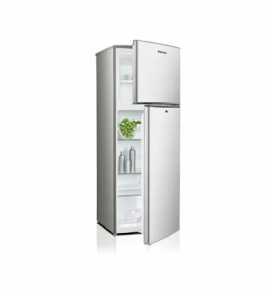 Bruhm 181L Top Mount Refrigerator REF BFD-195MD – Silver Inox Door, Grey Body, Lock & K