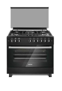 Bruhm 90x60cm Gas Cooker BGC-9642IB – 4 Gas Burners + 2 Electric Hotplates, Black Finish
