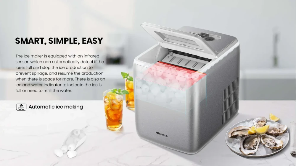 Hisense Ice Maker 12KG/24h (ICM1244) – 1.5L Water Tank, Compact & Fast Ice Making Machine