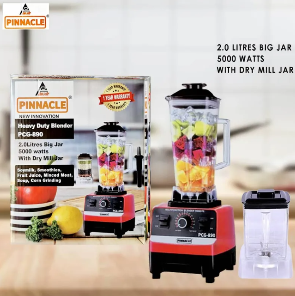 Pinnacle PCG-890 Heavy Duty Blender 5000W - Professional Food Crusher with Dry Mill Jar for Smoothies, Soups & Grinding
