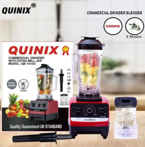 Quinix QB-1410C Commercial Blender 5000W - 8-Blade Food Crusher with Extra Mill Jar, UK Standard Motor