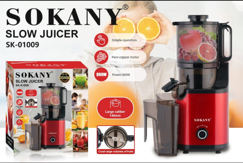 Sokany SK-01009 Slow Juicer 800W Wide Chute Cold Press