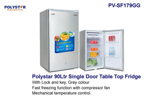 POLYSTAR 90 LITERS SINGLE DOOR TABLE TOP FRIDGE SILVER|PV-SF179GG