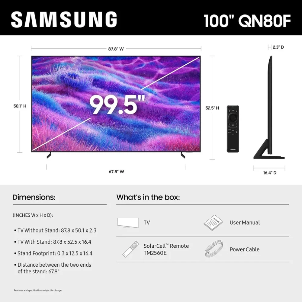 Samsung QA100QN80F 100-Inch Neo QLED 4K Smart TV – Mini LED, AI Upscaling, Titan Black