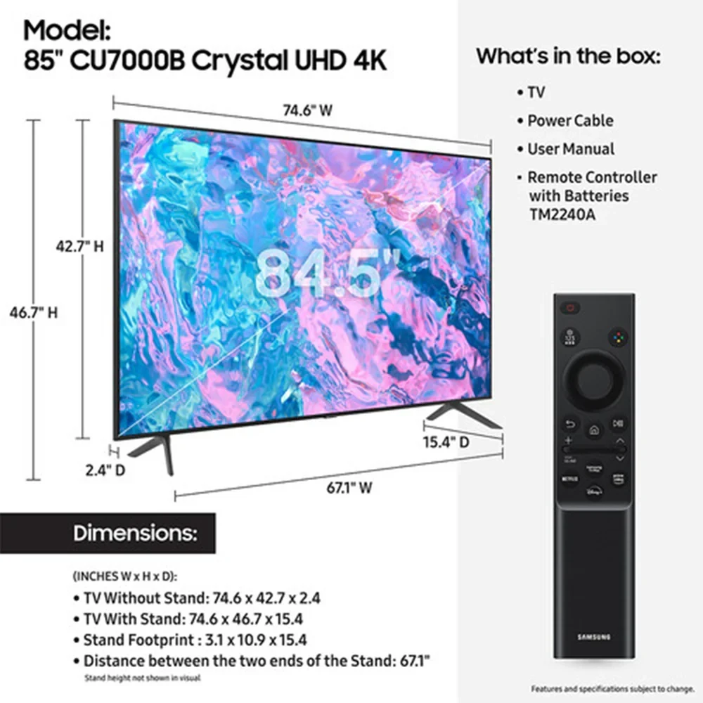 amsung UA85U8050F 85-Inch 4K UHD Smart TV – Metalstream, Q-Symphony, Black