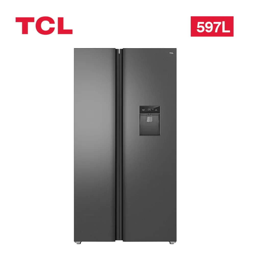TCL 597L Side-by-Side Refrigerator – Inverter, Silver, with Water Dispenser & LED Display (P650SBS)