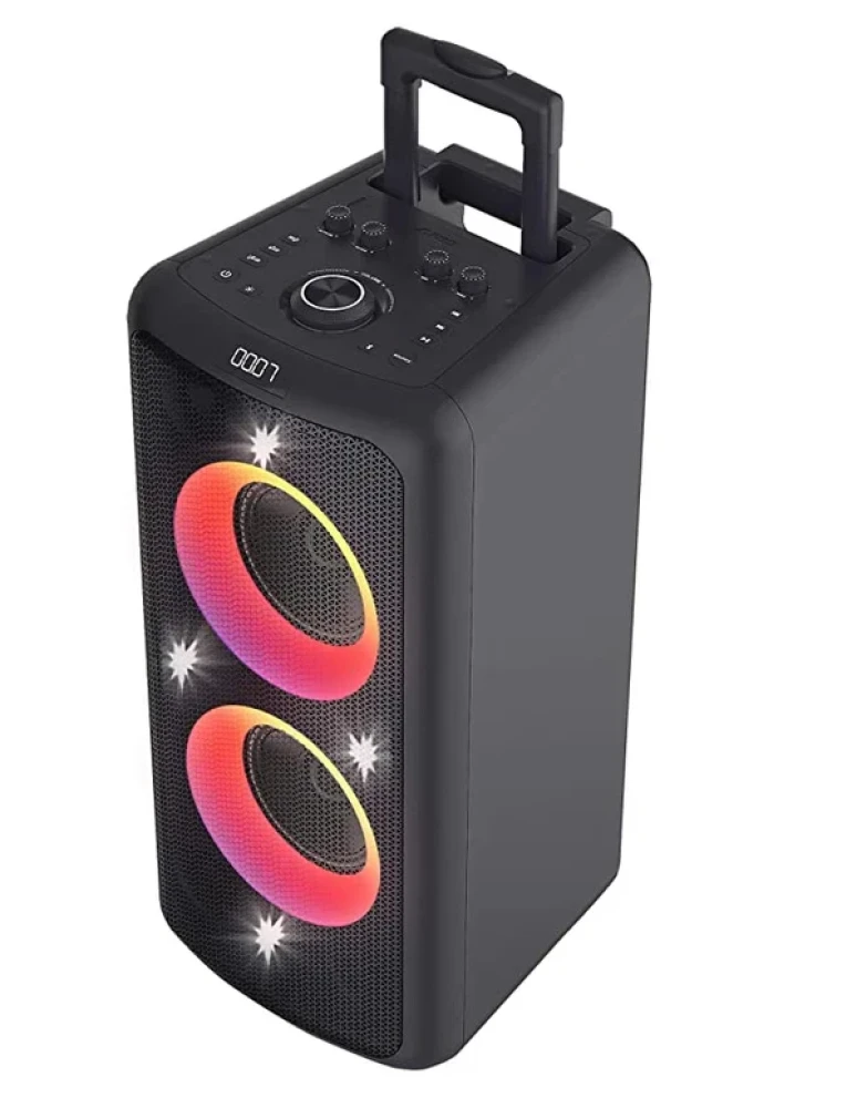 F&D PA300 100W Portable Party Speaker with 7-Inch Bass Driver, Bluetooth, USB, FM, and Wireless Mic – Black