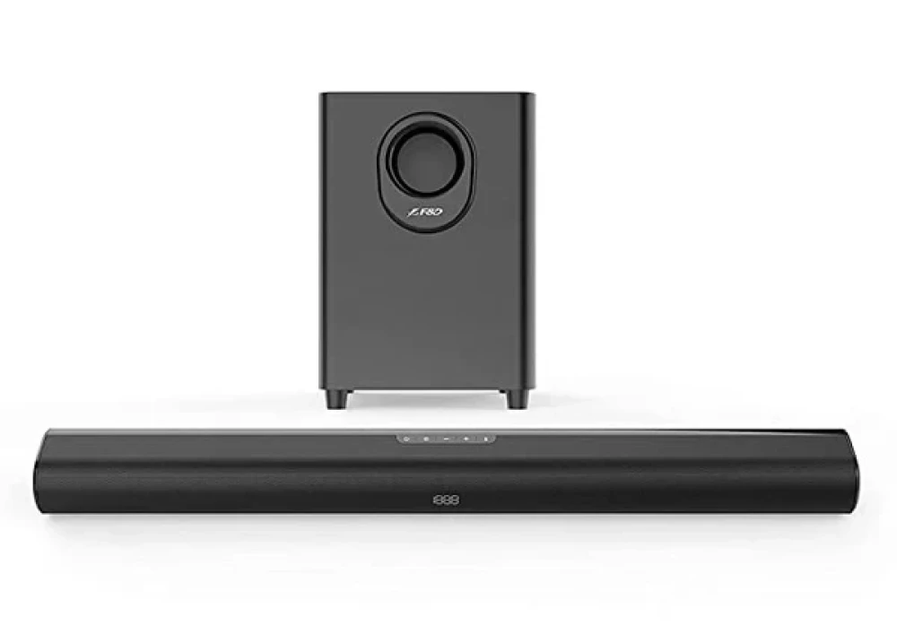 F&D HT-330 2.1 Channel 80W Soundbar with 6.5” Subwoofer, Bluetooth 5.0 & USB – Black