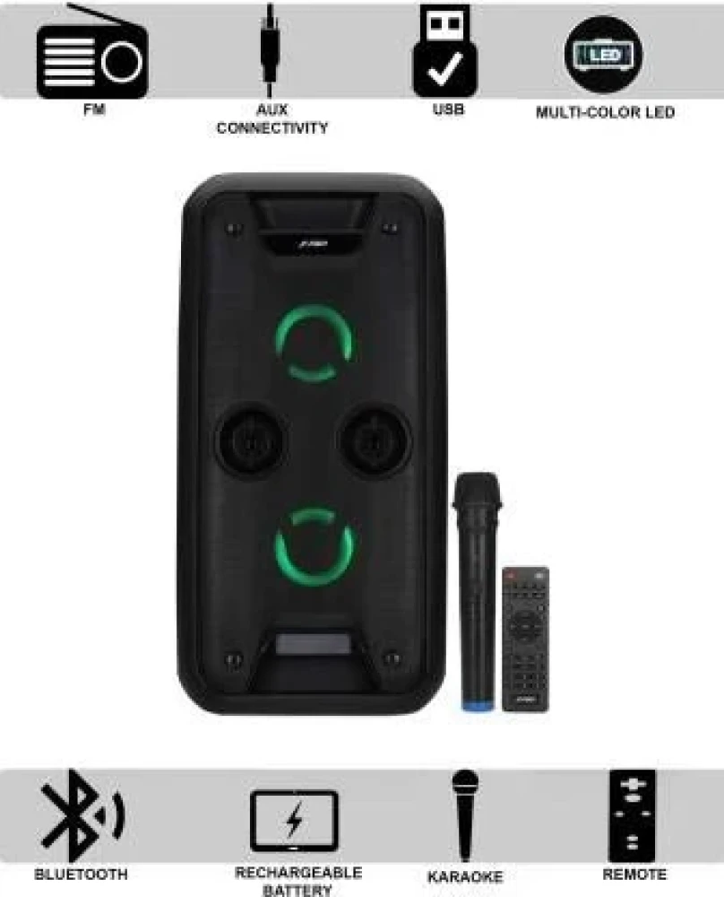 F&D PA924 40W Portable Bluetooth Speaker with Wireless Mic, 8-Hour Playtime & LED Party Lights – Black