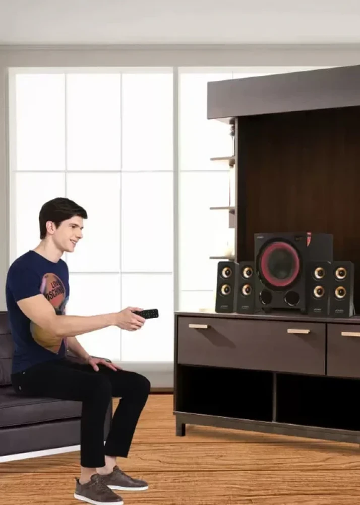 F&D F7700X-28 28W Bluetooth Speaker with Subwoofer, DJ Lights & Optical Input – Black