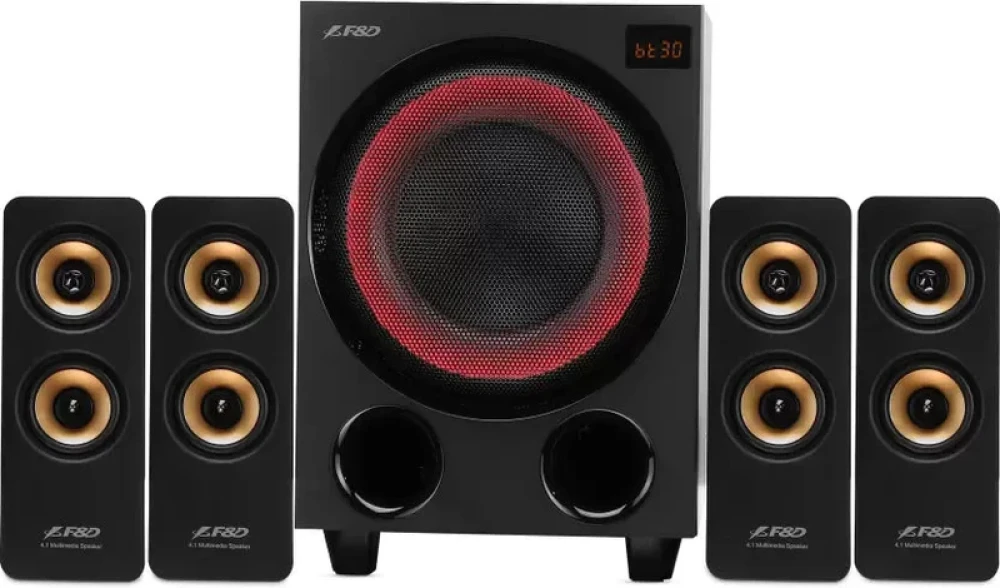 F&D F7700X-28 28W Bluetooth Speaker with Subwoofer, DJ Lights & Optical Input – Black