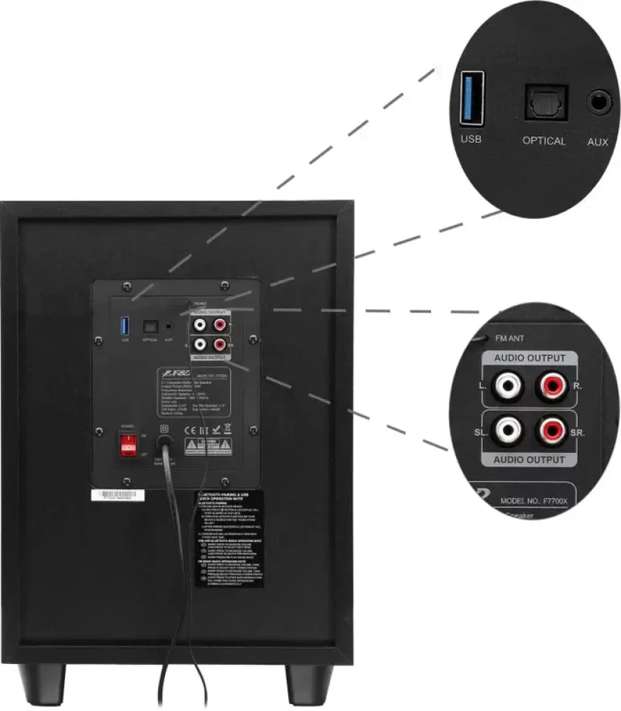 F&D F770X 76W Multimedia Bluetooth Speaker System with Subwoofer, LED Lights & Remote – Black