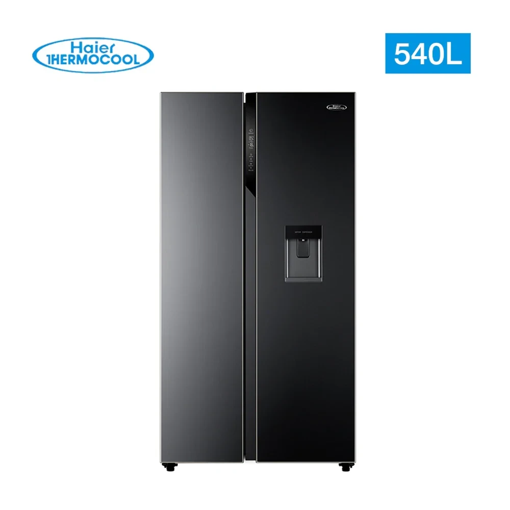 Haier Thermocool 540L Side-by-Side Refrigerator (HRF-540WBS) – Inverter, DEO Sterilization, Water Dispenser, Black Glass