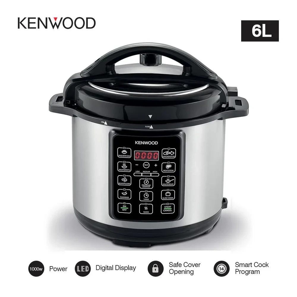 Kenwood 6L Electric Pressure Cooker – 1000W with 14 Programs | PCM60 (Steel & Black)