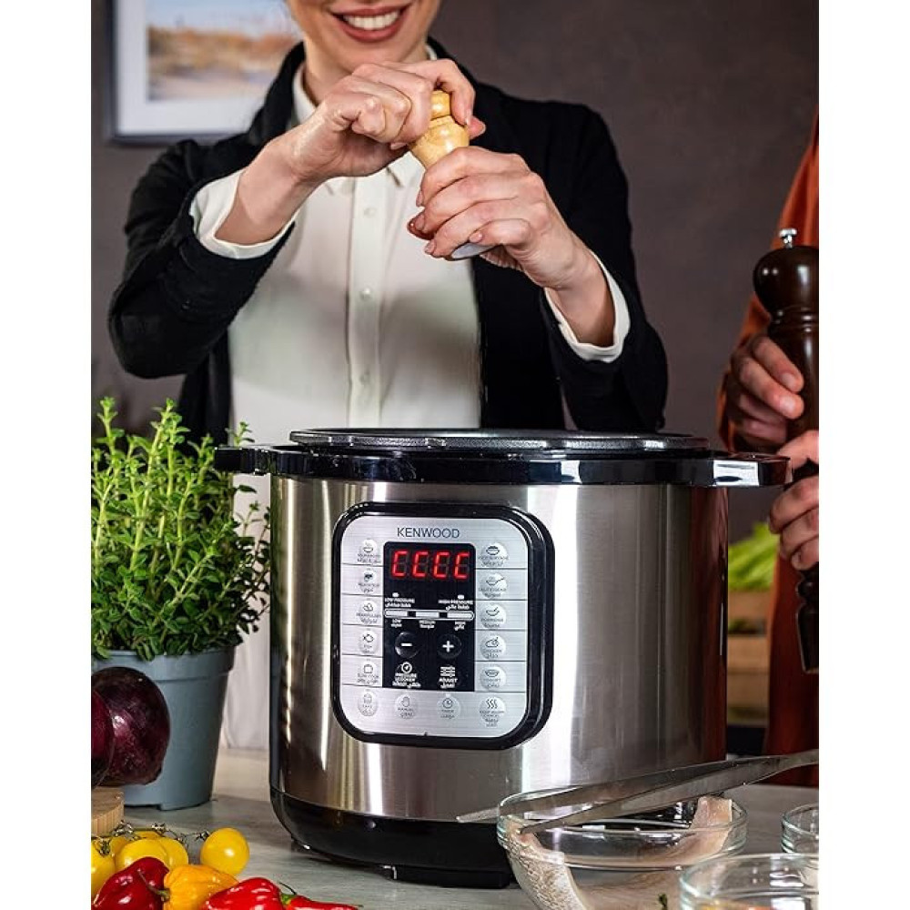 Kenwood 6L Electric Pressure Cooker – 1000W with 14 Programs | PCM60 (Steel & Black)