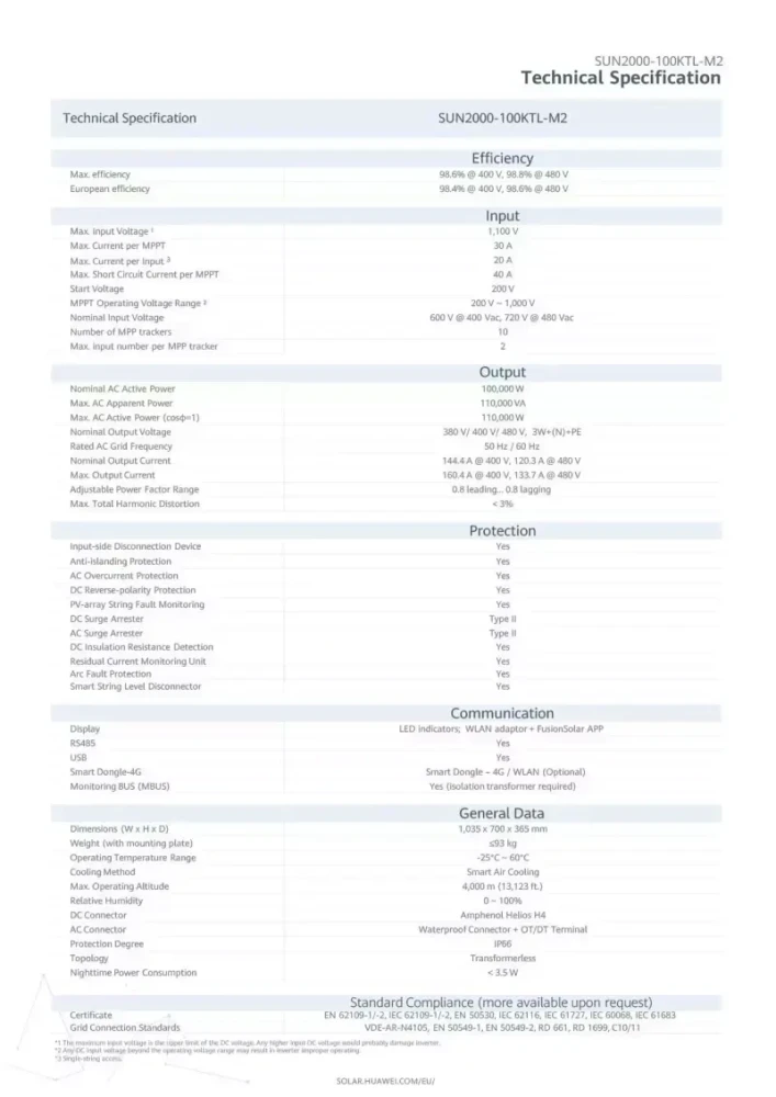 Huawei SUN2000-100KTL-M2 100kW Smart PV Controller Inverter