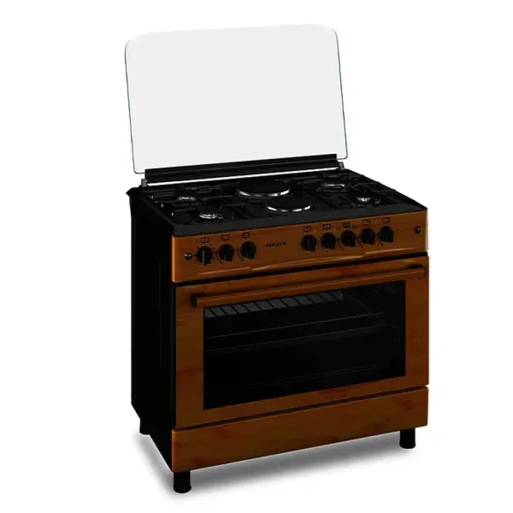 Maxi Gas Cooker 60x90 CM (4+2) Burners – Wood Finish with Oven, Grill & Auto Ignition