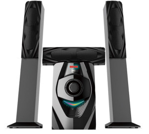 Mi+ 3.1CH Home Theater System – MIG813S Powerful Subwoofer + 3 Satellites – Bluetooth, USB, FM, MP3 – LED Light– Wooden Cabinet