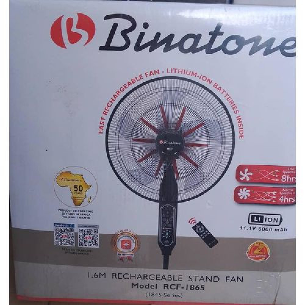 Binatone 18 Inches AC/DC Rechargeable Fan (RCF-1865) - Black