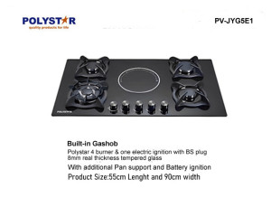 POLYSTAR 4 GAS + 1 ELECTRIC TEMPERED GLASS BUILT IN GASHUB – PV-JYG5E1