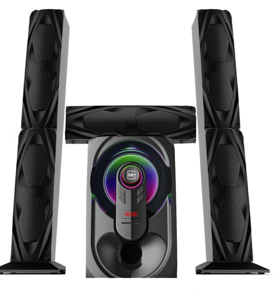 Mi+ 3.1CH Home Theater System – Powerful Subwoofer + 3 Satellites – Bluetooth, USB, FM, MP3 – LED Light– Wooden Cabinet