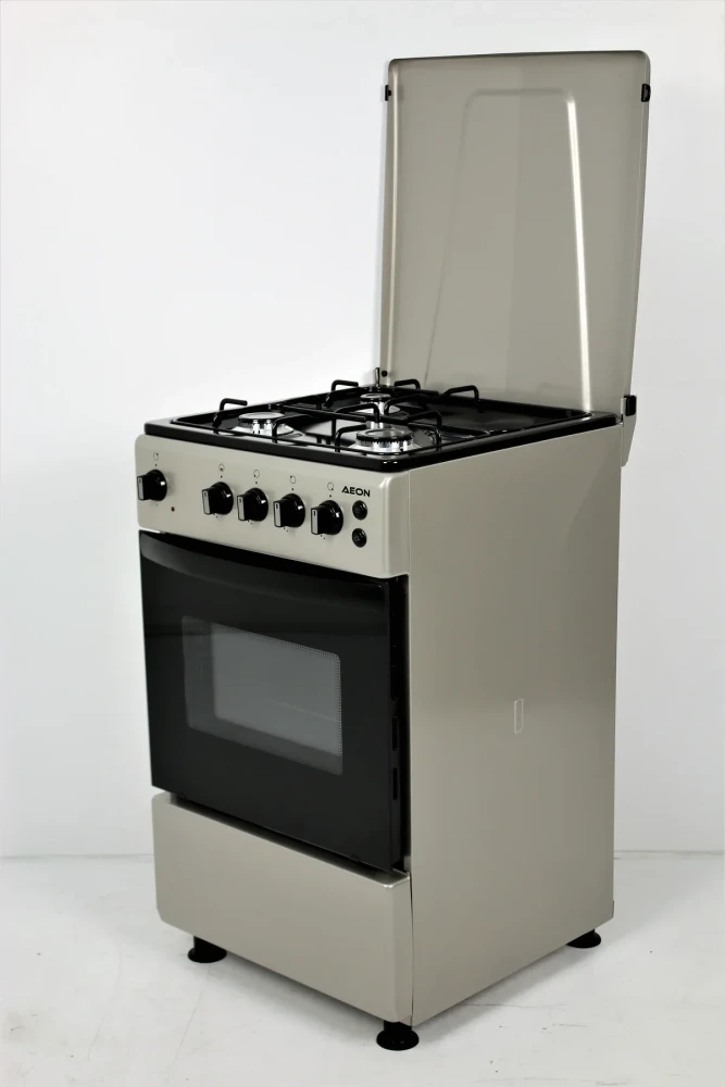 AEON 50x50 Gas Cooker (S5311MEIMPDBS) – 3 Gas Burners + 1 Hot Plate, Silver