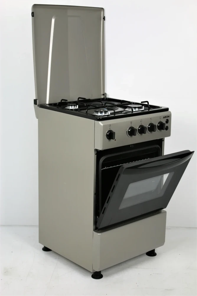 AEON 50x50 Gas Cooker (S5311MEIMPDBS) – 3 Gas Burners + 1 Hot Plate, Silver