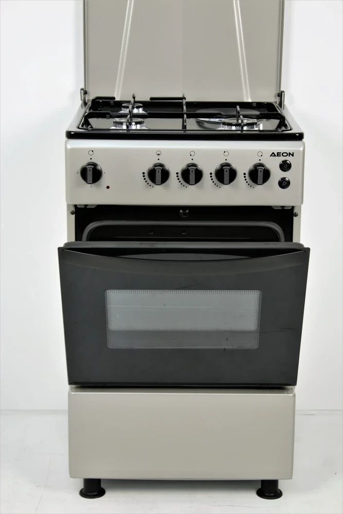 AEON 50x50 Gas Cooker (S5311MEIMPDBS) – 3 Gas Burners + 1 Hot Plate, Silver
