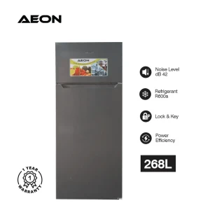 AEON 268L Double Door Refrigerator with Vegetable Crisper & Anti-Rust Coating – Grey ART298D