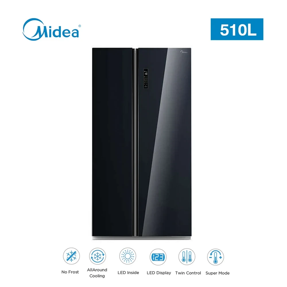 MIDEA 510L Side-by-Side Refrigerator – Total No Frost & Super Cooling (Model MDRS710FGF22D, Black Glass)