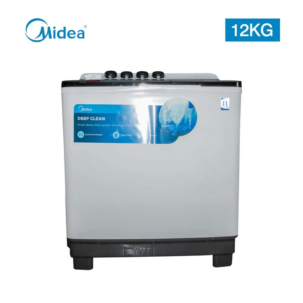 MIDEA 12kg Twin Tub Washing Machine – High Spin & Dual Pulsator (Model MT100W120/WG, White)