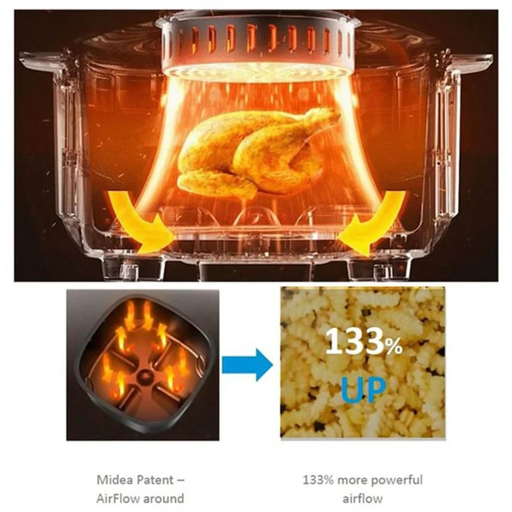 MIDEA Air Fryer 5.0L – Digital Touch, X-CycloneAir Technology & 8 Presets (MAD-550F2APK)