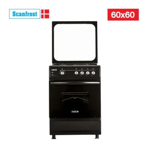 SCANFROST 60×60 CM 3-Burner + Electric Oven Gas Cooker – Black (CK6302B)