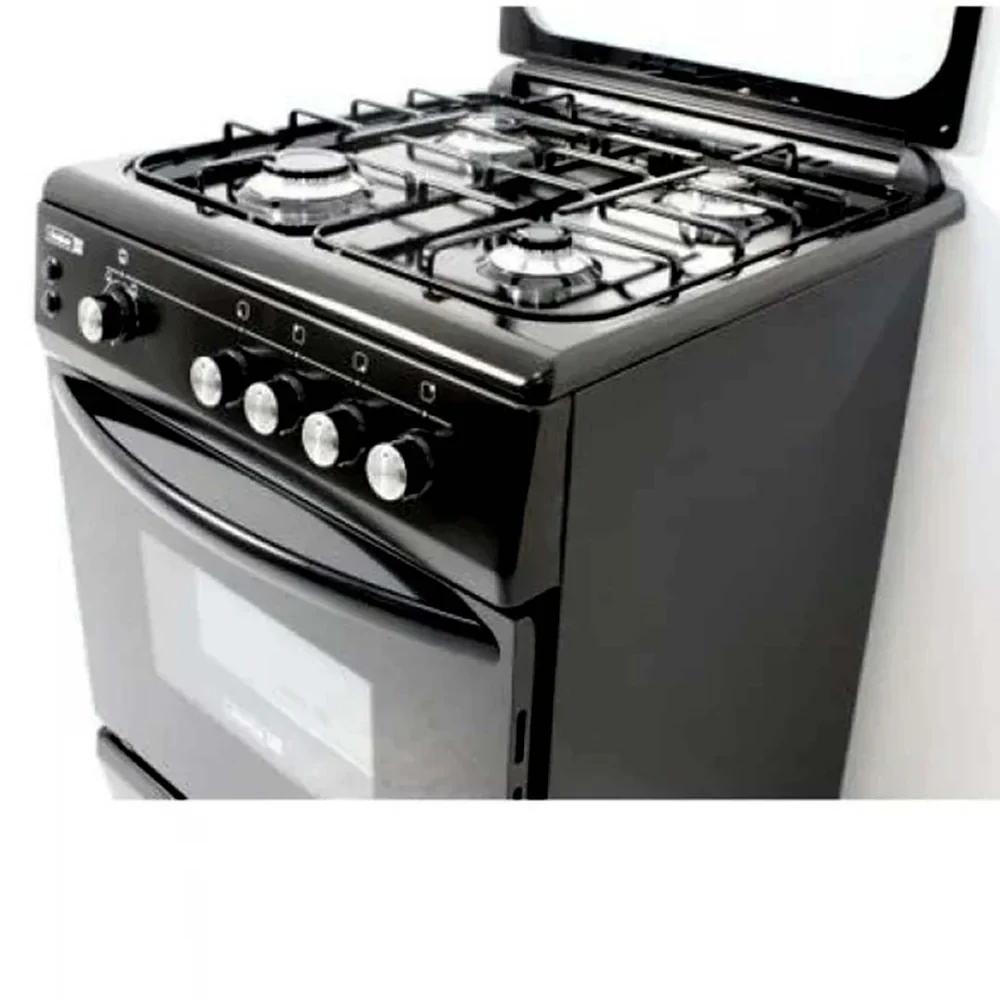 SCANFROST 60×60 CM 4-Burner Gas Cooker – Black Glass Top Oven with Turnspit (CK6402B)