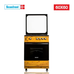 SCANFROST 60×60 CM 3-Burner Gas Cooker – Wooden Finish Oven & Grill (CK6312NG)