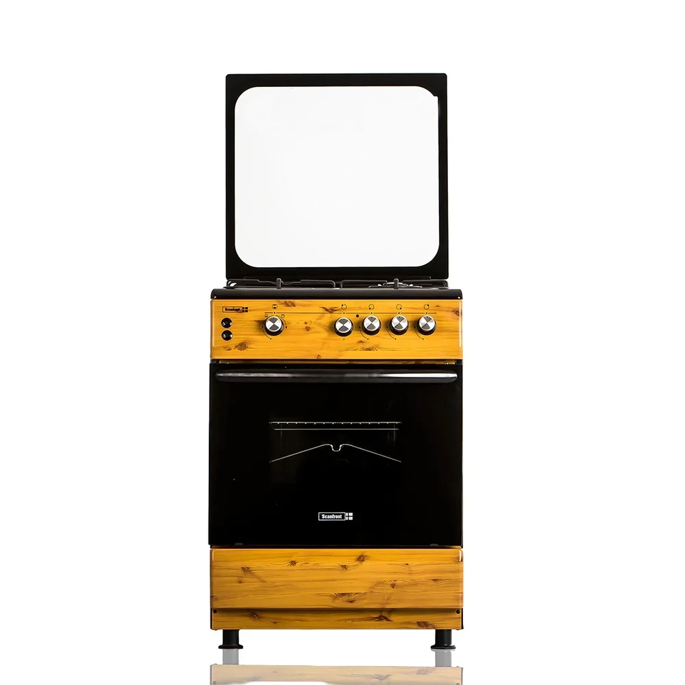 SCANFROST 60×60 CM 3-Burner Gas Cooker – Wooden Finish Oven & Grill (CK6312NG)