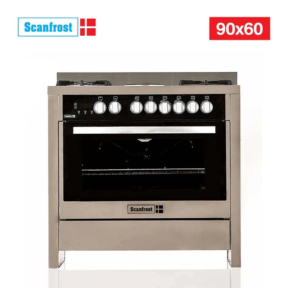 SCANFROST 90×60 CM 4-Gas + 2-Electric Cooker – Auto-Ignition Oven & Grill (SFC9423B)