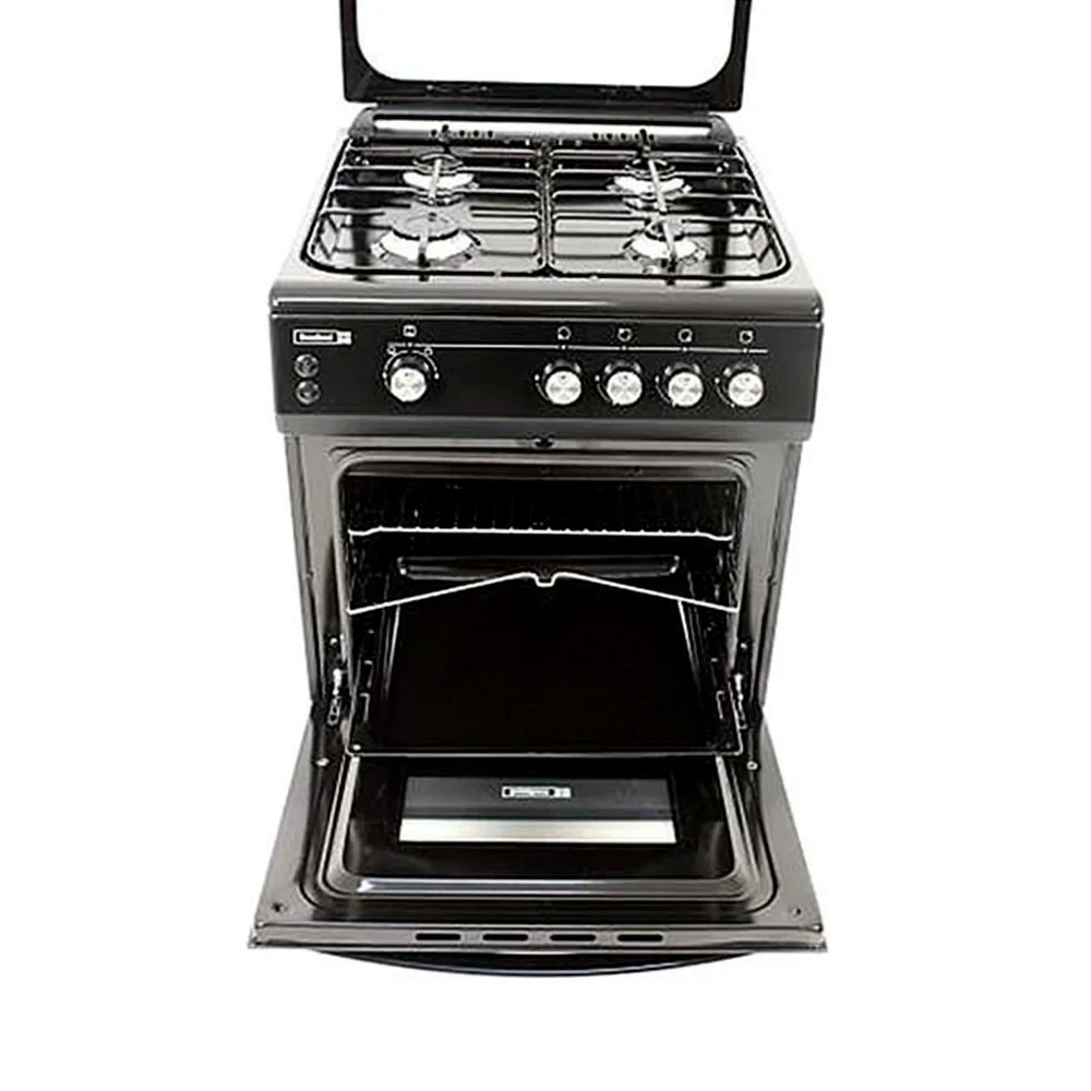 SCANFROST 60×60 CM 4-Burner Gas Cooker – Black Glass Top Oven & Grill (CK6400B)